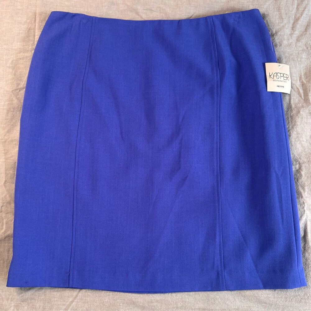 Kasper Blue Straight Pencil Skirt Womens 14P Stretch Crepe Panel Purple‎ NWT